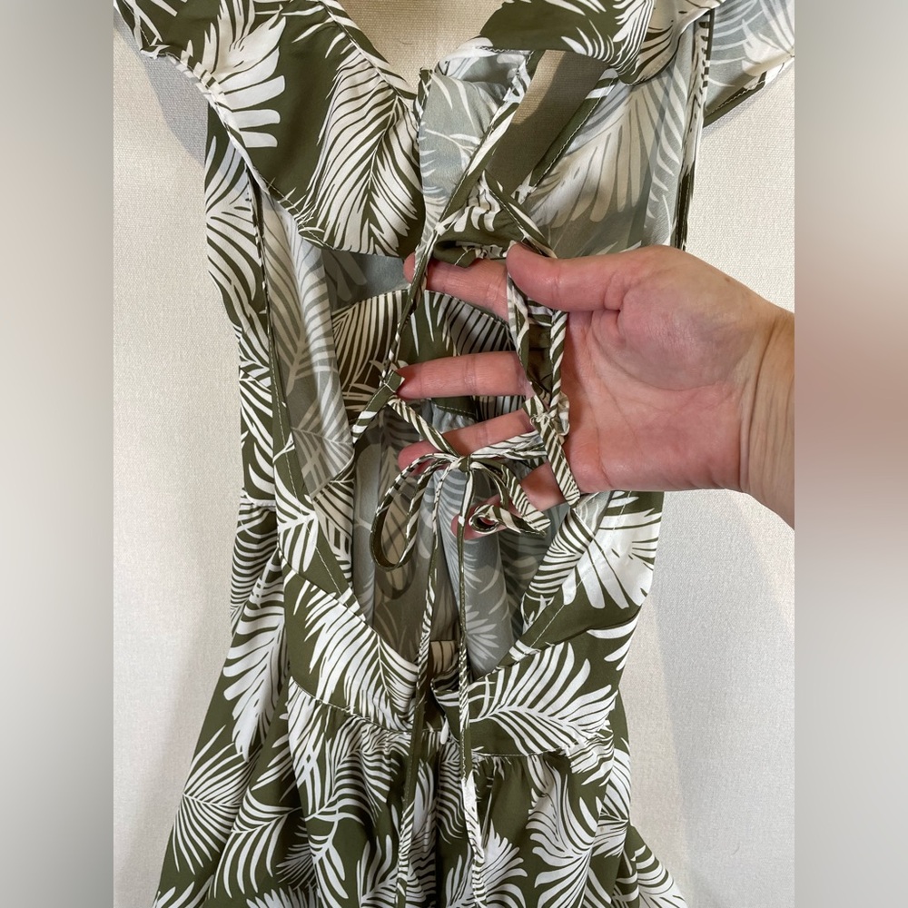 Cupshe Leaf Print Dress Large Womens Green Ruffle Beach Sundress Boho NWT! - Picture 10 of 10